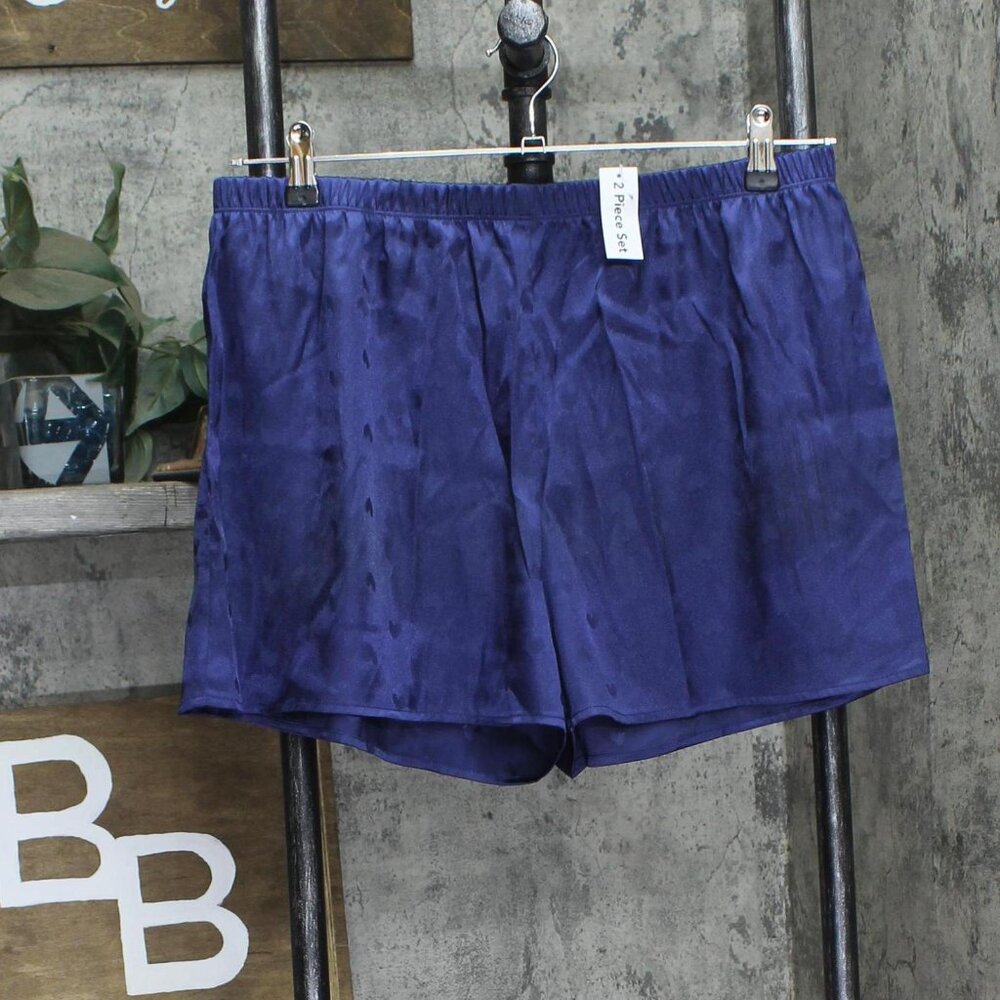 NEW Splendid Womens Satin Heart Pajama Sleep Shorts RLD0392 Navy Blue L